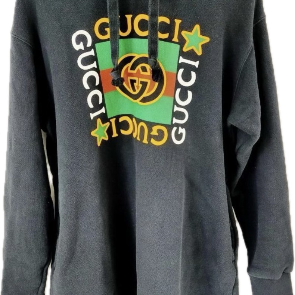 Gucci black Hoodie dress with Multicolor Logo XSmall